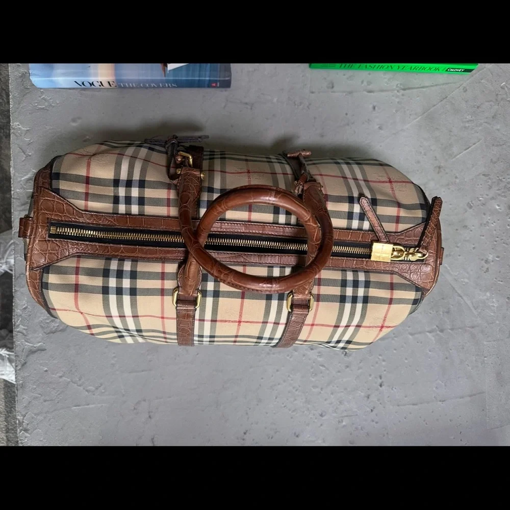 NewBurberry Check & alligator Leather Duffle Bag – Preowned, Excellent Condition